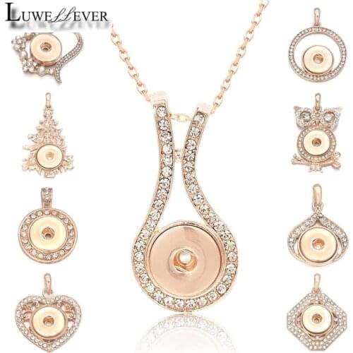 Golden Metal Fashion Interchangeable Crystal Ginger Necklace 027 Fit 18mm Snap Button Pendant Charm Jewelry For Women Gift