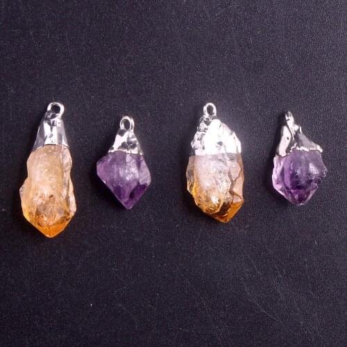 12pcs Rough Amethysts Random Irregular Natural Stone Raw Treat Citrines Quartz Healing Pendents Pendulum For Jewelry Making Free