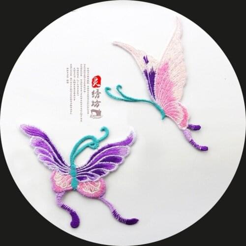 20pcs/lot Sew Large Embroidery Patches Women Dress Clothing Decoration Butterfly Chinese Fashion Decal