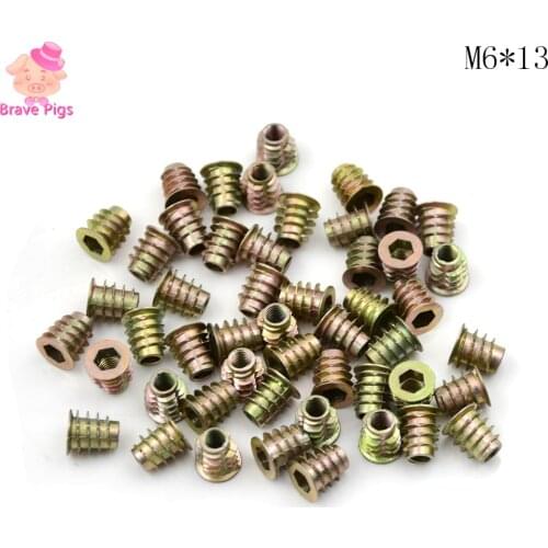50Pcs M4/M5/M6*8/10/13 Zinc Alloy Thread For Wood Insert Nut Flanged Hex Drive Head Furniture Nuts Wholesale