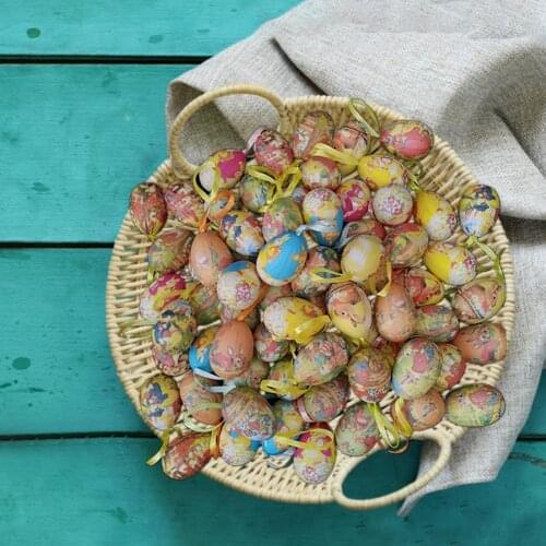 6Pcs Mini Funny Bunny Pattern Easter Eggs Pendant DIY Craft Decorative Toy for Spring Party