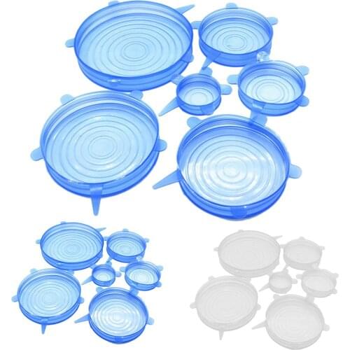 6PCS Plastic Wrap Silicone Stretch Lids Universal Silicone Food Wrap Bowl Pot Lid Silicone Cover Pan Cooking Kitchen Accessories