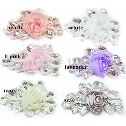 60 pcs/ lot , 3.5'' shabby flowers , shabby chiffon flower , sequin leaf shabby chiffon flowers for apparel accessories headband