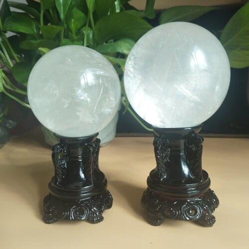 70/80mm natural calcite mineral crystal ball polishing home decoration ball+ wood bracket