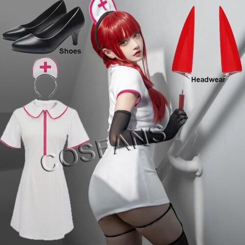 Anime Chainsaw Man Makima/Power Nurse Uniform Cosplay Costume Outfits Halloween Carnival Suit Stockings gloves headdress and wig