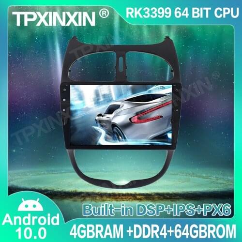 4+64G IPS Android 10.0 For Peugeot 206 2000-2016 Car Radio GPS Navigation Player Navigation Auto Multimedia Player Tape Recorder