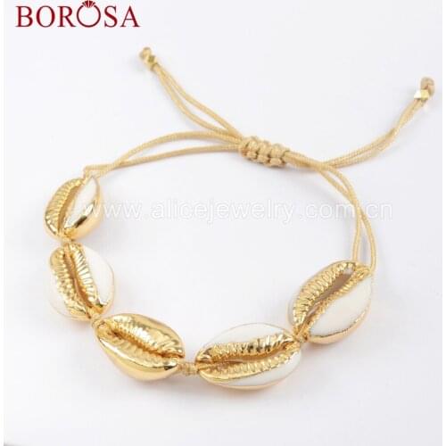 BOROSA 5PCS Pure Handmade Five Narural Cowrie Shell Bracelets with Adjustable Rope Fashion Jewelry for Wholesale HD0016