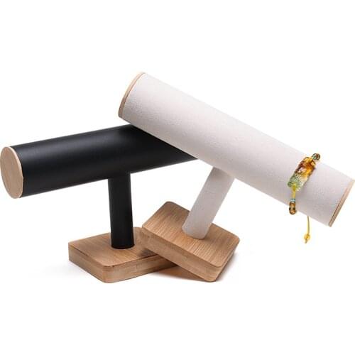 Bamboo Bracelet Jewelry Display Storage Bangle Chains Display Stand T-Bar Watch Jewelry Organizer