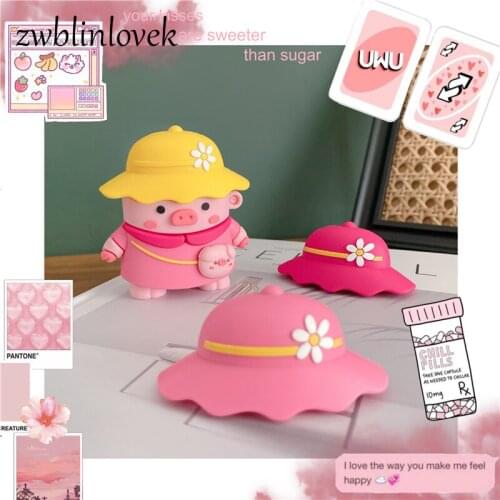 Cute pink pig backpack 3 hats 3d case for airpods 1 2 pro charging case soft silicone wireless bluetooth headset protective cove