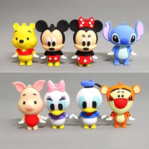Disney Cartoon Mickey Mouse Keychains PVC Minnie Donald Duck Stitch Doll Figure Model Toys Bag Key Ring Gift
