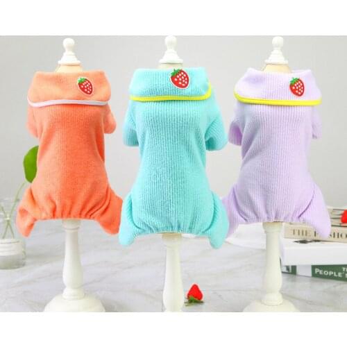 Dog Home Wear Winter Warm Dog Clothes Fruit Print Puppy Pajamas Princess Pet Four-Legged Clothing for Teddy Chihuahua