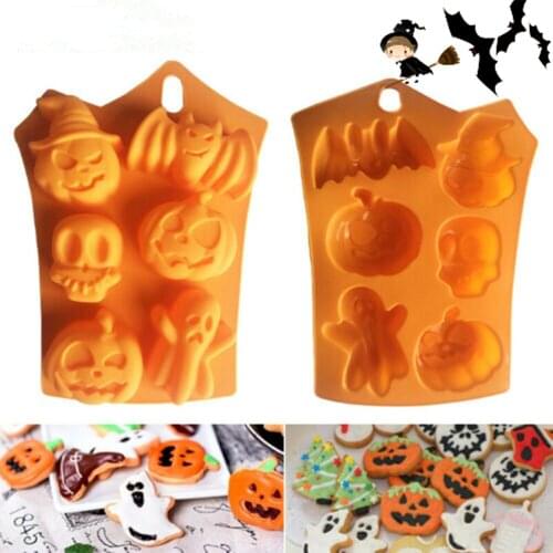 Halloween Decoration Silicone Cake Soap Mold 6 Cavities Pumpkin Ghost Bat Shape Cookies Chocolate Molds DIY Cake Baking Tools