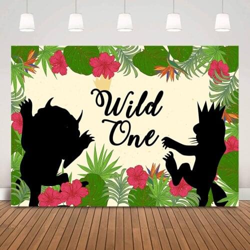 Wild One Birthday Background Jungle Forest Newborn Animal 1st Birthday Backdrop Green Leaves Red Flowers Safari Party Decoration