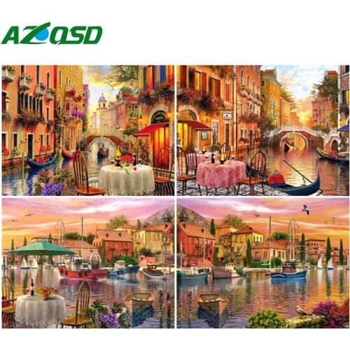 AZQSD Diy Oil Painting By Number City Landscape Drawing On Canvas Coloring By Numbers For Adults Handmade Unique Gifts