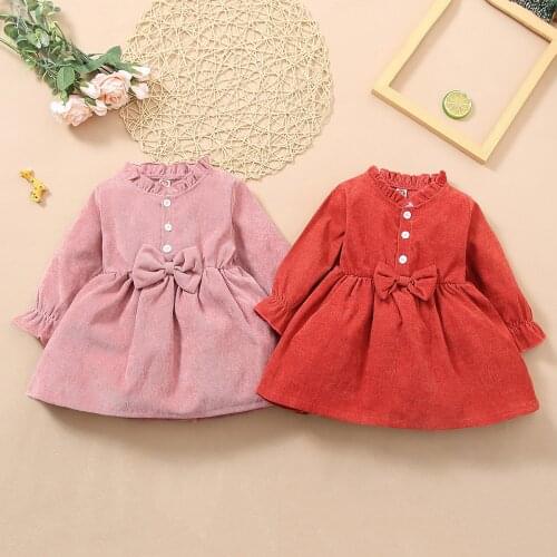 Winter Fall Girls Knee-length Dress Long Sleeve Clothes Children Kids Costumes Newborn Baby Rompers Vestidos Bebe Bow 2 3 4 Year