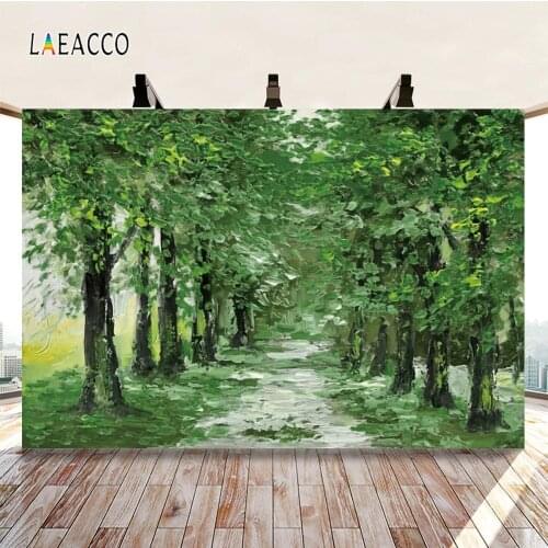 Laeacco Spring Green Trees Forest Oil Painting Style Room Decor Photography Backdrops Photographic Backgrounds For Photo Studio