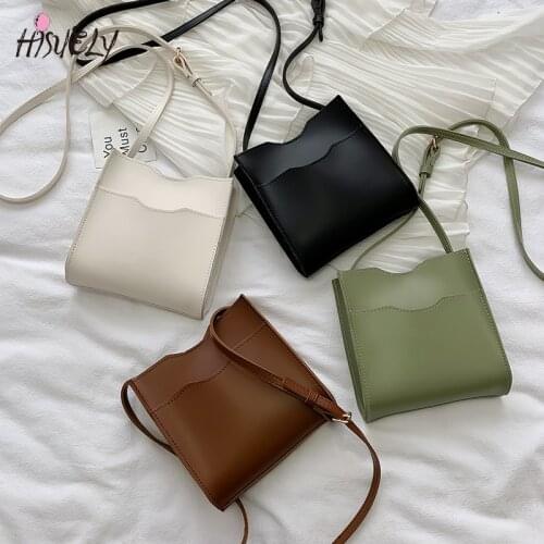 HISUELY Hot Sale New Women PU Leather Handbags Fashion Designer Black Bucket Shoulder Bags Messenger Bag High Quality BG550
