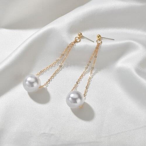 MESTILO Trendy Gold Color Long Chain Geometric Round Ball Simulated Pearl Drop Earrings For Woman Classic Jewelry Party Gifts