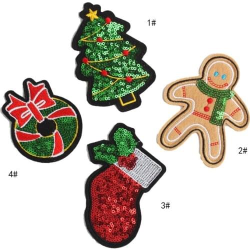 Fashionable cartoon sequin embroidery patch snowman Christmas tree DIY decoration cloth sticker on boys and girls scarves