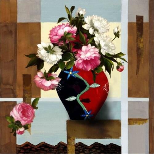 Fashion Square Silk Scarf Women Vintage Vase Print Neck Scarfs Office Lady Hair Band Foulard Hand Kerchief Female Bandana Shawl