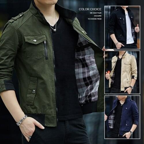 Mens cotton jacket coat autumn and winter new products short middle-aged and young military windbreaker wash loose denim fat la