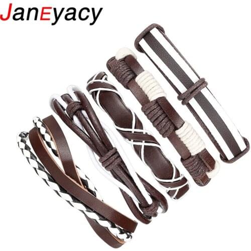 1Set /5Pcs Brown Leather Bracelet Men Multilayer Braid Bracelets & Bangles Punk Wrap Bracelets for Women Punk Casual Jewelry