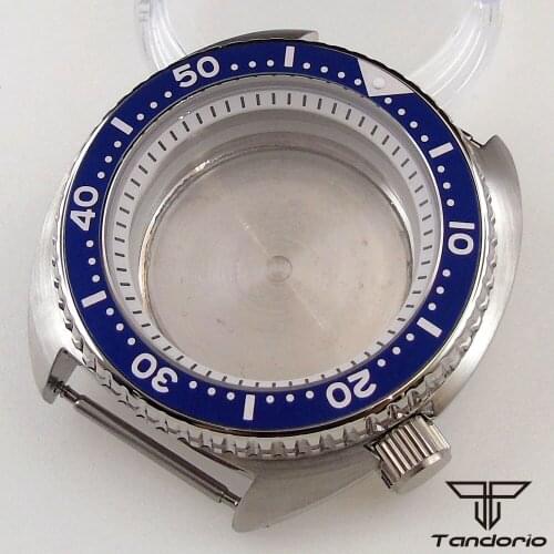 Stainless Steel BLIGER 45mm Automatic Watch Case fit NH35A NH36A Sapphire Crystal Rotating Bezel Blue Alloy Insert Screw Crown