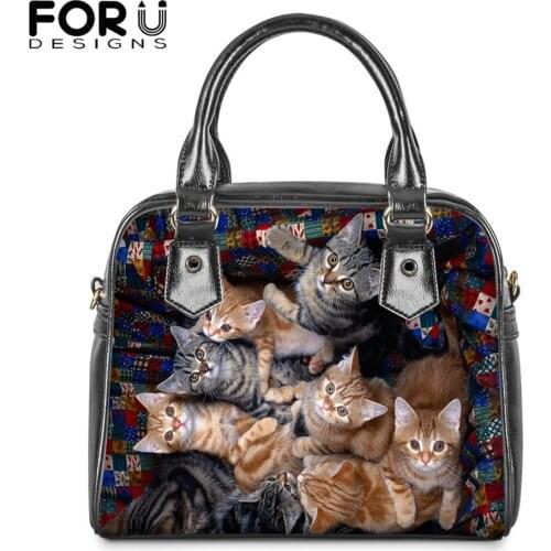FOURDESIGNS New Arrival Women Handbag Kawaii Cats Pattern Ladies Party PU Leather Tote Bags Female Casual Beach Clutch Bags 2020