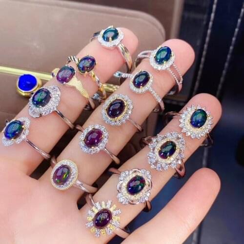 New products, natural black Opal ring, 925 silver inlay, hot selling. From Australia Beautiful fire
