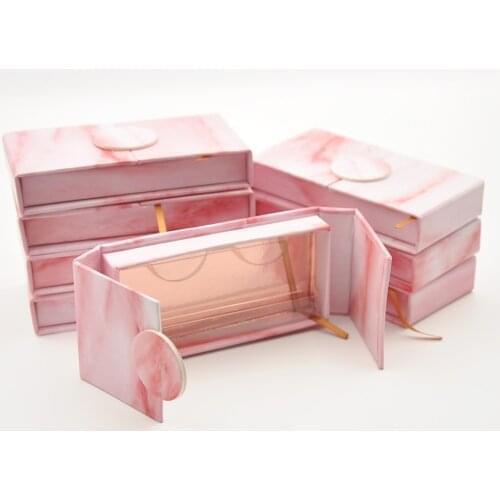 Wholesale Eyelash Packaging Box Lash Boxes Customize Faux Cils Mink Eyelashes Package Pink Marble Book Style Storage Case Vendor