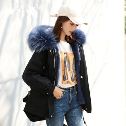 Fur Real Parka Coat Winter Jacket Women Rabbit Fur Liner Long Coat Female Real Fox Fur Collar Korean Trench Coats MY4749 s