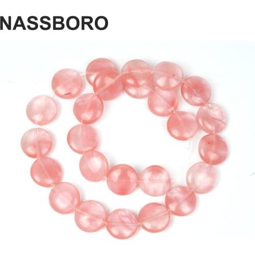 Flat Round Coin Shape Wholesale Natural Rose Pink Quartz Stone Beads For Jewelry Making DIY Bracelet Necklace Accessories