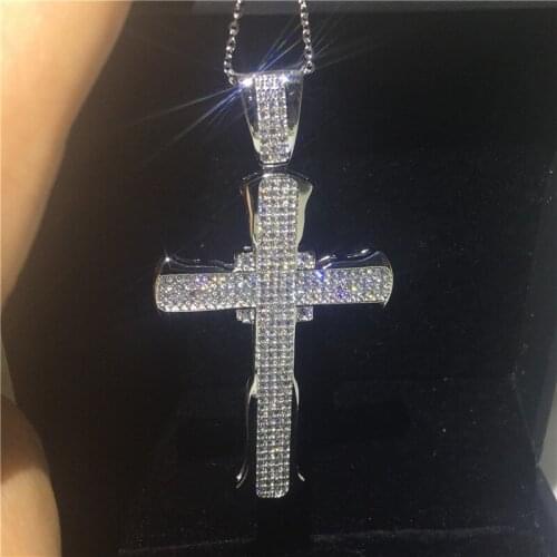 Handmade Big Cross pendant necklace 925 Sterling silver AAAAA zircon Cz Long Party wedding Pendant for women men Luxury Jewelry