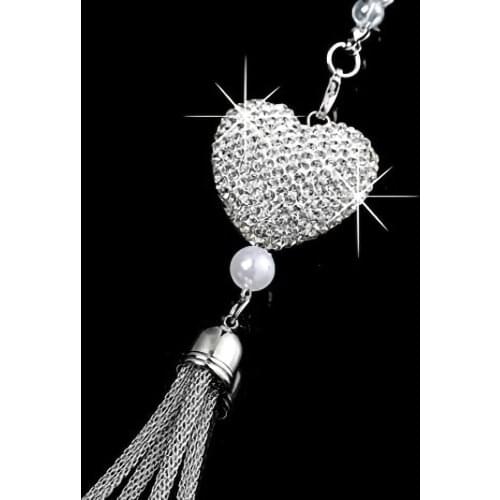 Auto Decor Rhinestone Pendant Crystal Hanging Ornaments White Heart Rhinestones Shiny Decoration Rearview Mirror Accessories