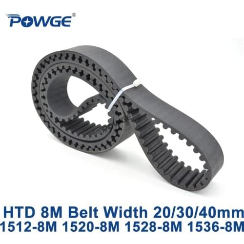 POWGE HTD 8M synchronous Timing belt C=1512/1520/1528/1536 width 20/30/40mm Teeth 189 190 191 192 HTD8M 1512-8M 1520-8M 1536-8M