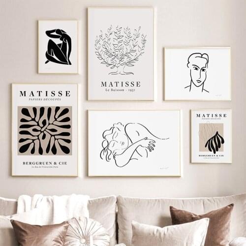 Retro Art Abstract Minimalism Line Leaf Girl Nordic Poster Wall Art Print Canvas Painting Decor Pictures For Living Room