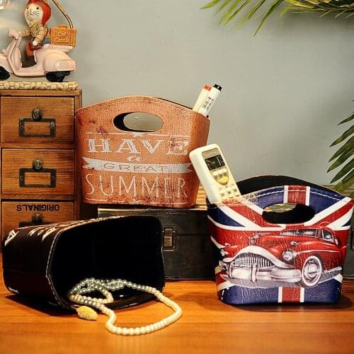 Retro Leather Storage Basket Creative Ornaments Sundries Remote Control Desktop Storage Basket Decorations