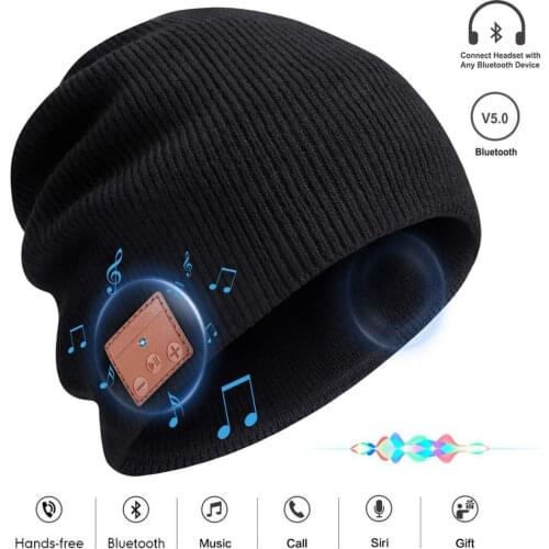 New Wireless Bluetooth5.0 Unisex Beanie Sport Music Hat with Microphone Hands-free Call for phone Winter Outdoors Hat for Gifts