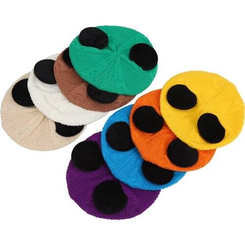 New Baby Winter Hat With Ear Knitted Cartoon Kids Girls Hat 8 Colors Elastic Baby Beanie Kids Cap For Girls Beret Hats 3-7Y