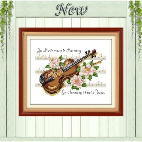 Violin and flowers decor diy painting counted print on canvas DMC 11CT 14CT Chinese Cross Stitch kits embroidery needlework Sets