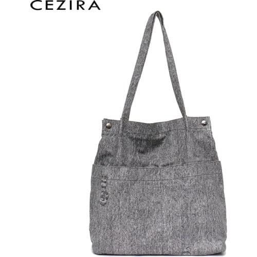 CEZIRA Vegan Washed Pu Tote Bags Ladies Large Front Pockets Soft Shoulder Shopping Bag Casual Daliy Everyday Carry On Big Purses