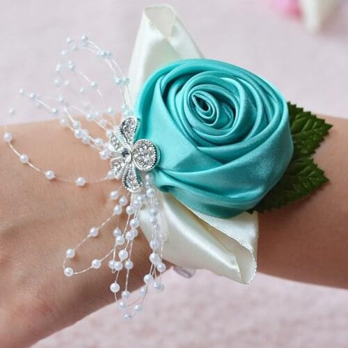 Wedding Decoration Bride Bridesmaids Wrist Corsages Hand Flower Blue Purple Party Wedding Artificial Wrist Flower