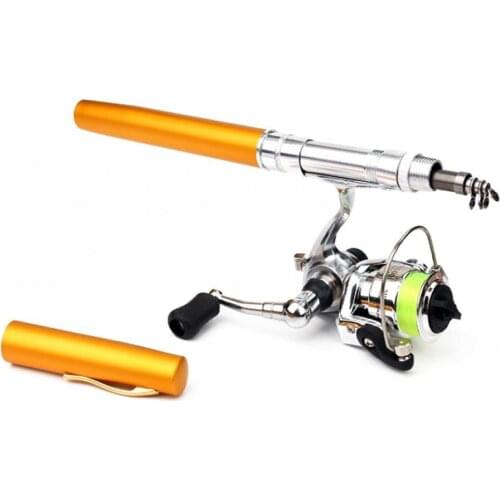Glass Steel Durable Speed Ratio Is 4.3:1 1.6m Pen Telescopic Mini Fishing Pole Rod With Metal Spinning Reel Wheel Extension Rod