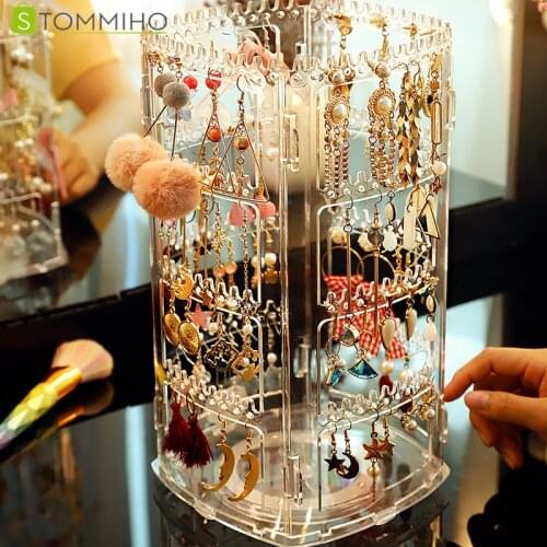 STOMMIHO Jewelry Storage Box Rotating Cosmetic Organizer Makeup Holder Display Storage Case Earring Necklace Jewelry Display Box