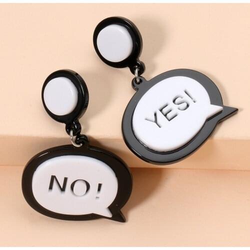 Yes No Statement Earrings Wholesale New Black White Resin Women Big Dangle Earrings Hanging Za Wedding Pendientes Jewelry 2021