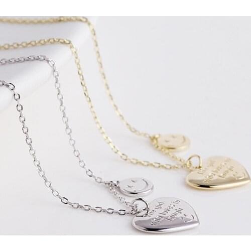 Sterling Silver Real 925 Necklaces Women Chains Vintage Jewelry Pendants Undefined Fashion Luxury Smiling Face Heart Text Love