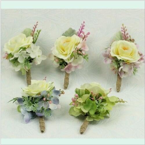 1 Pcs 5Colors Europe Style Handmade Silk Rose Boutonniere Flowers Groomsman Article Flowers Wedding Party Decorative Flowers