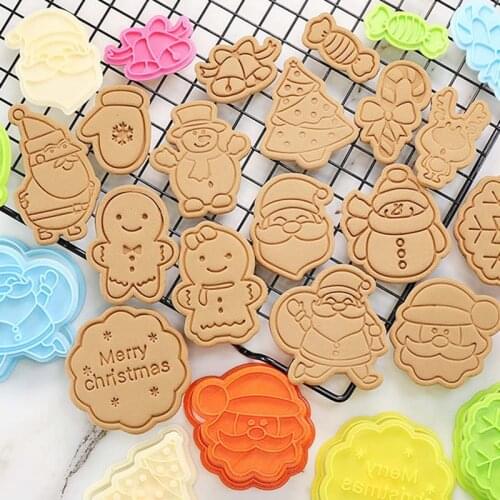 1 Pcs Stamp Biscuit Mold 3D Cookie Cutter Pastry Decorating DIY Food Fondant Baking Mould Tool Christmas Tree Snowman