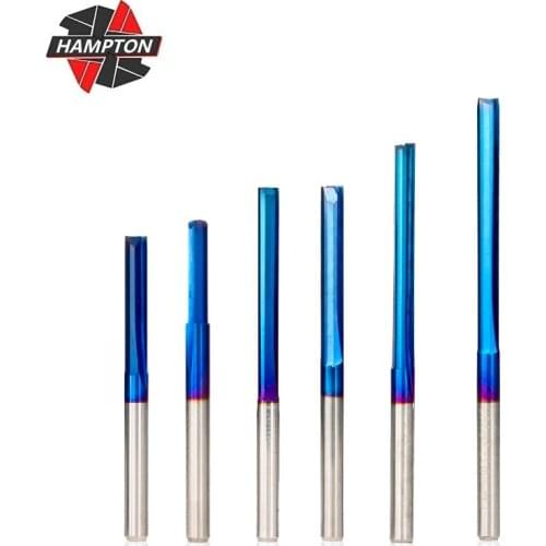 10pcs 3.175 Shank 2 Flute Straight Milling Cutter For Wood MDF Plastic 12-32mm Nano Blue Coated End Mill CNC Engraving Bit