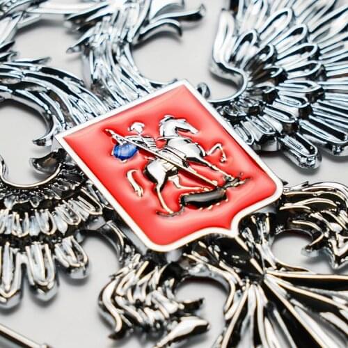 10 x 10 cm 3D ALUMINIUM Coat of arms of Russia car sticker metal Russian Eagle Decal Decoration stickers